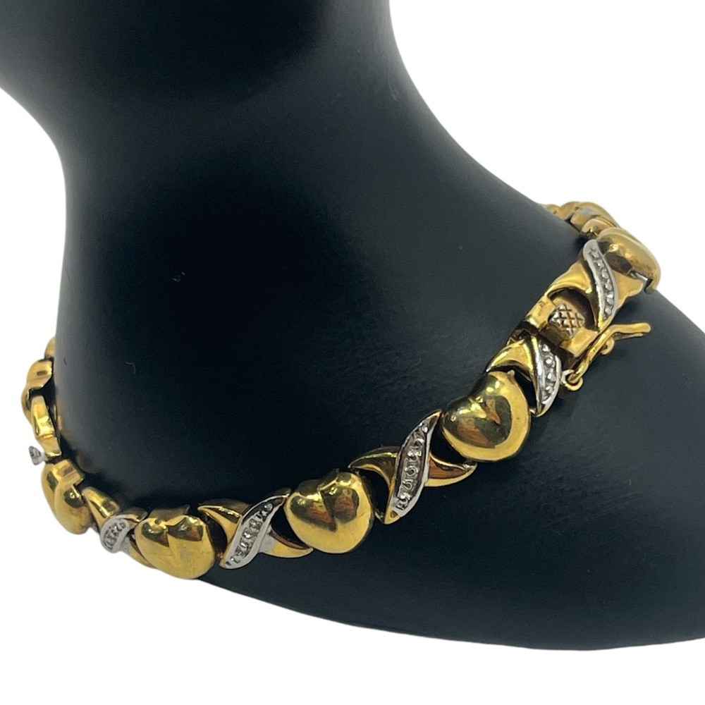 925 gold over Sterling Silver Genuine Diamond chip Love Heart XO Chain Bracelet